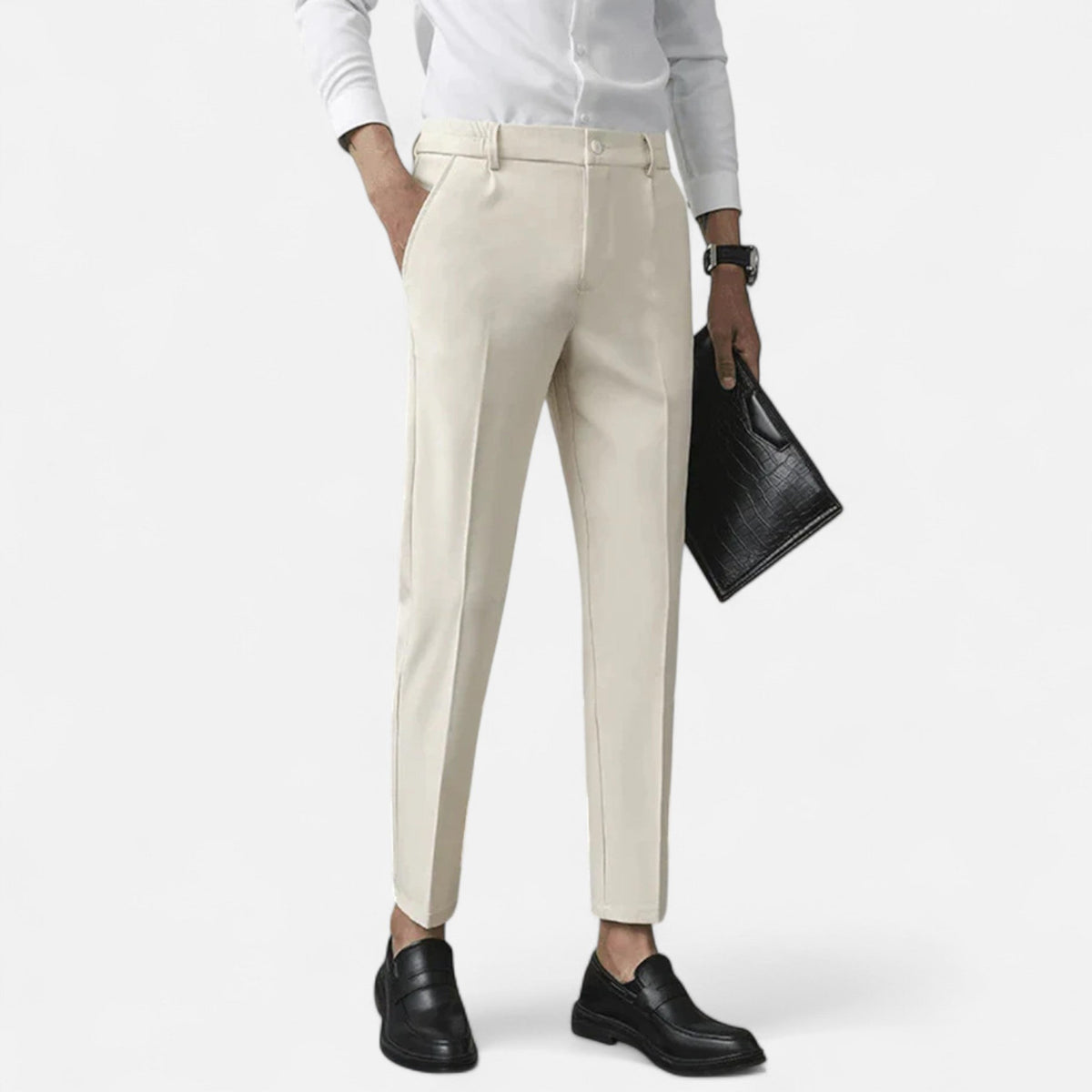Men's Slim Fit Tailored Trousers with Ankle Length Cut Back