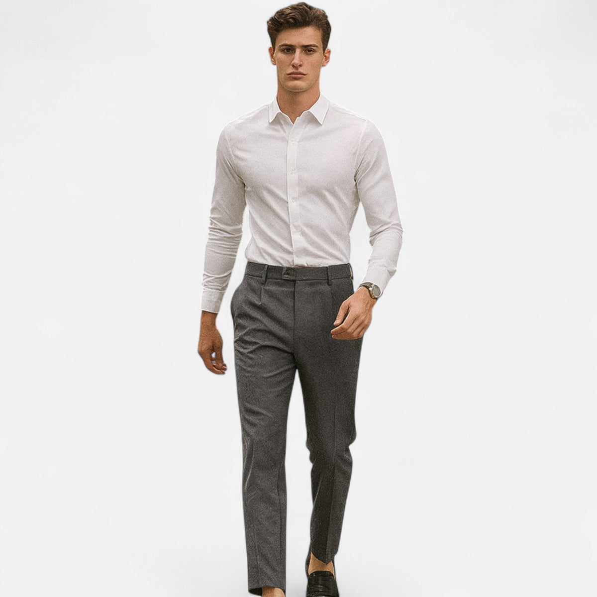 Men's Slim Fit Tailored Trousers with Ankle Length Cut Detail