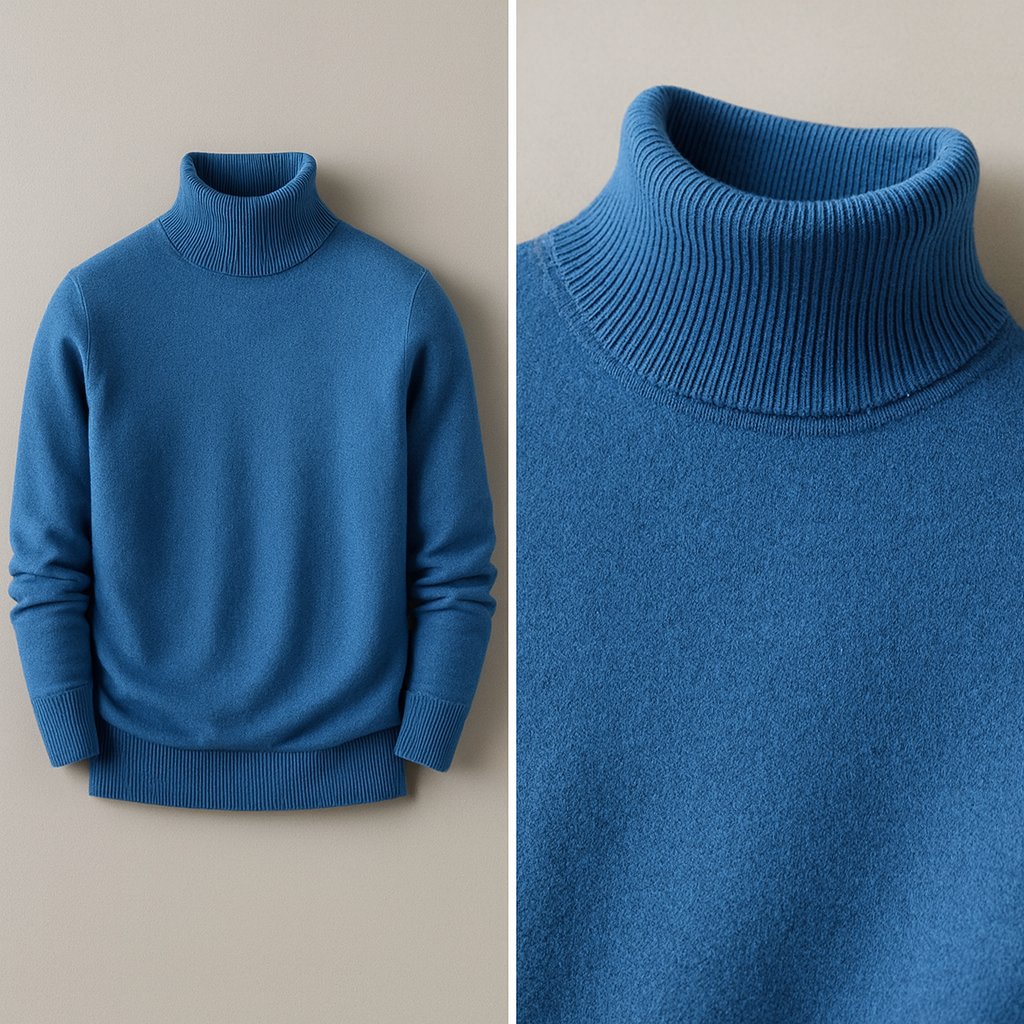 Men's Slim Fit Turtleneck Knit Jumper Close Up