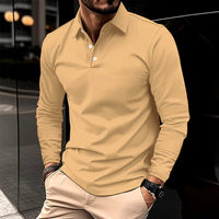 Men's Smart Long Sleeve Polo Shirt with Placket-Free Collar Angle