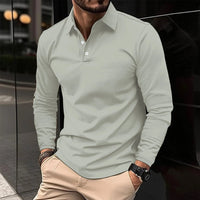 Men's Smart Long Sleeve Polo Shirt with Placket-Free Collar Close Up