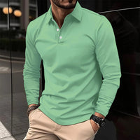 Men's Smart Long Sleeve Polo Shirt with Placket-Free Collar Full
