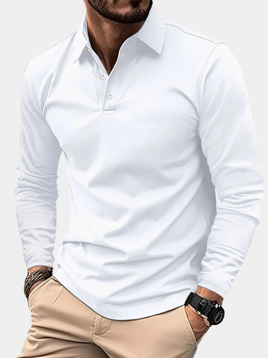 Men's Smart Long Sleeve Polo Shirt with Placket-Free Collar Hero