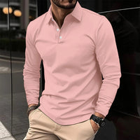 Men's Smart Long Sleeve Polo Shirt with Placket-Free Collar Side