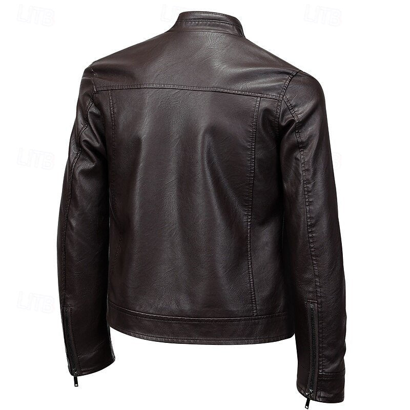 Men's Stand Collar Moto Jacket | Smart Casual Fit Back