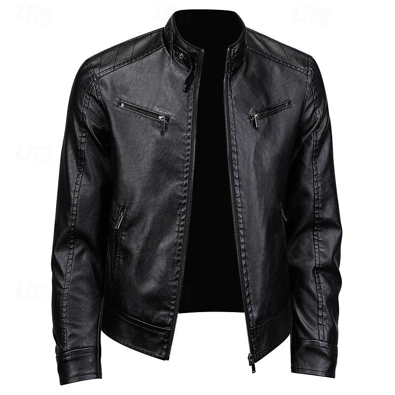 Men's Stand Collar Moto Jacket | Smart Casual Fit Front