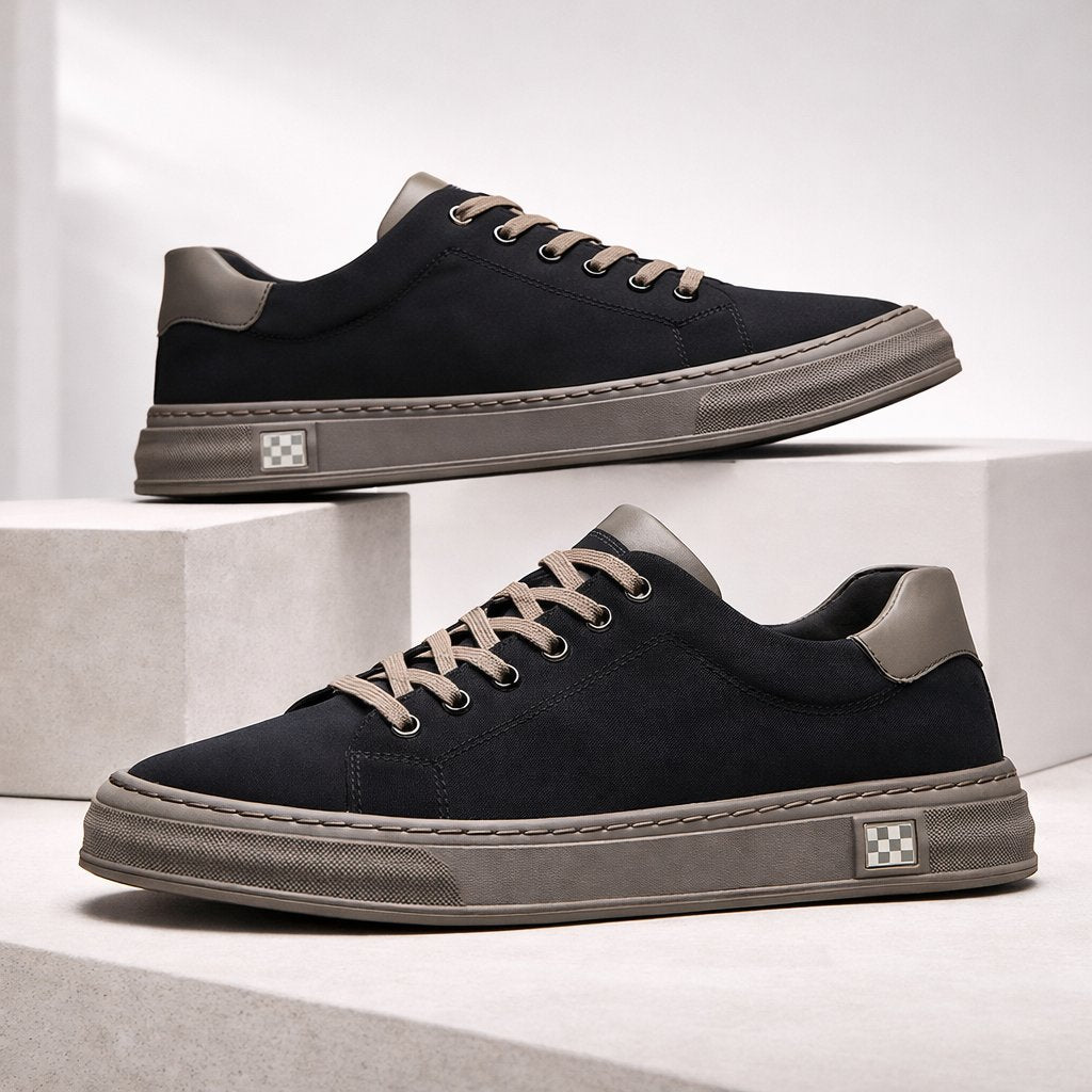 Men's Stitched Canvas Sneakers with Structured Sole Back