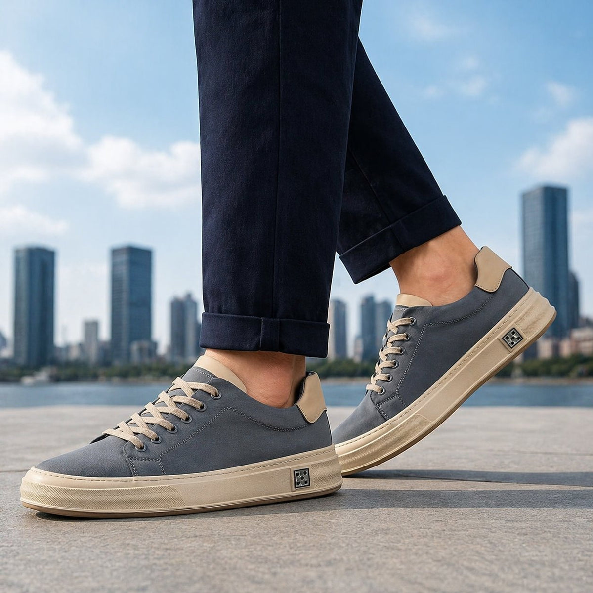Men's Stitched Canvas Sneakers with Structured Sole Close Up