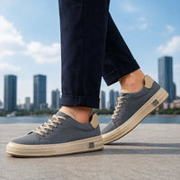 Men's Stitched Canvas Sneakers with Structured Sole Close Up