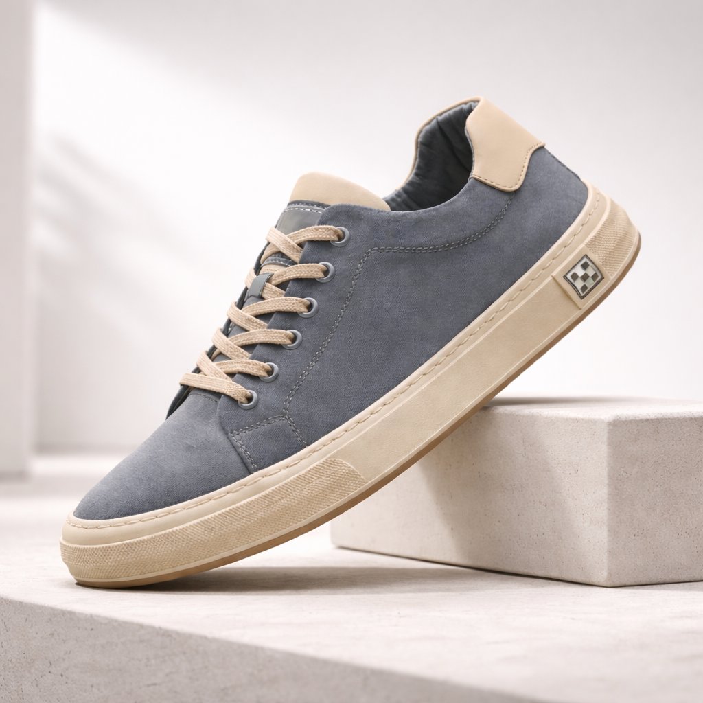 Men's Stitched Canvas Sneakers with Structured Sole Front
