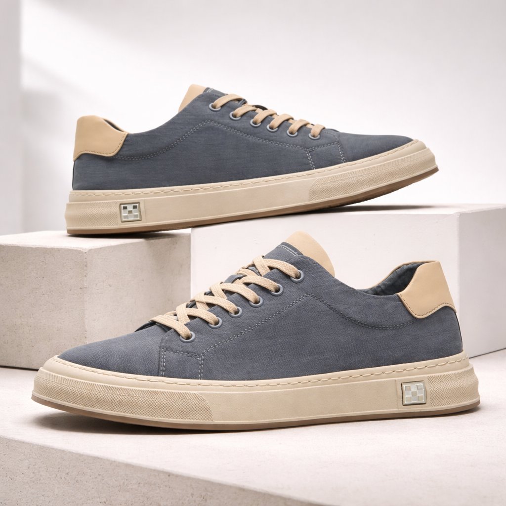 Men's Stitched Canvas Sneakers with Structured Sole Side