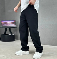 Men's Straight Leg Denim Pants with Wide Leg Cut Detail