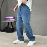 Men's Straight Leg Denim Pants with Wide Leg Cut