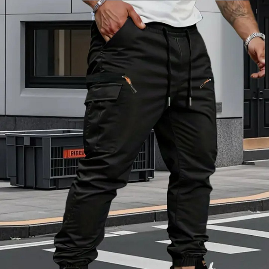 Men's Stretch Jogger Trousers with Zippered Pockets Back