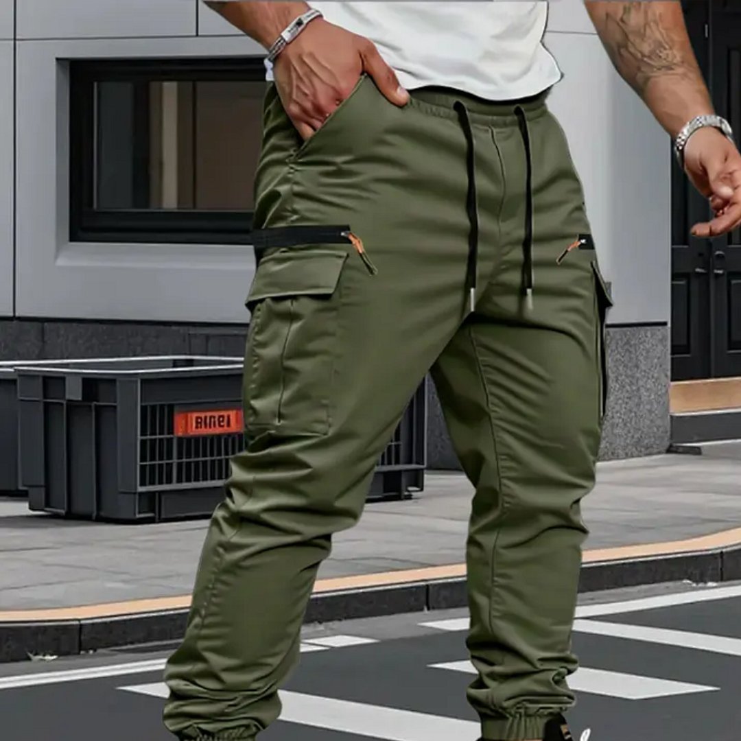 Men's Stretch Jogger Trousers with Zippered Pockets Detail