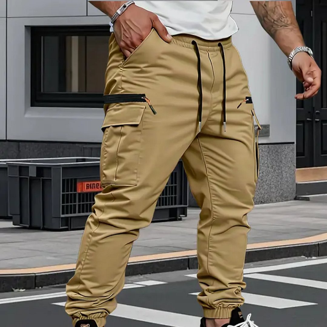 Men's Stretch Jogger Trousers with Zippered Pockets Front