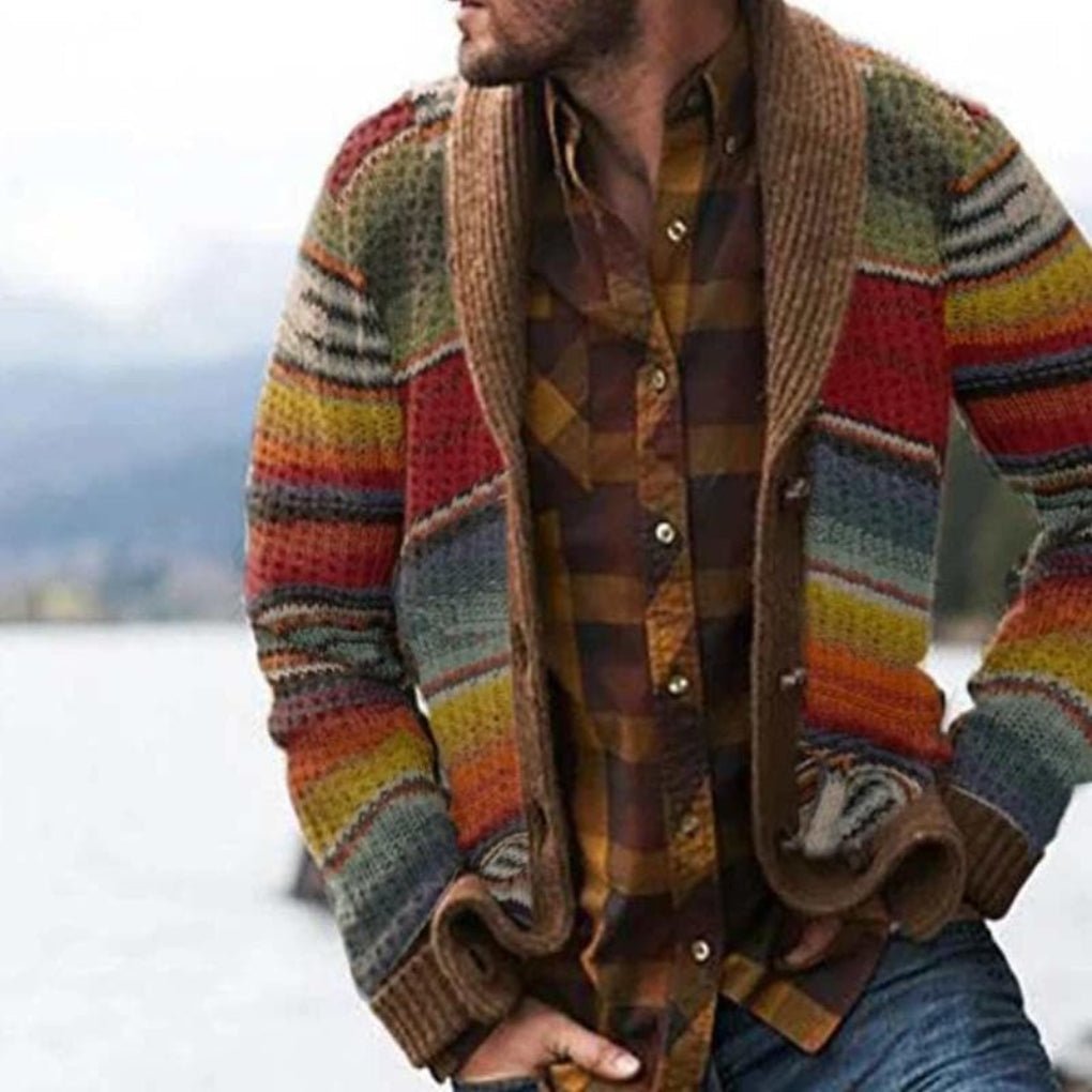 Men's Striped Knit Cardigan | Relaxed Open Front Style Front
