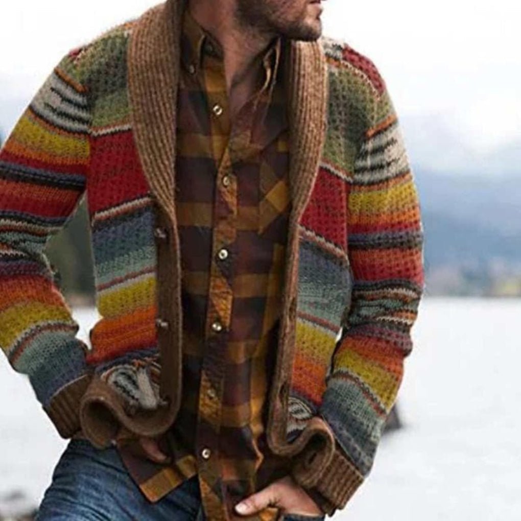 Men's Striped Knit Cardigan | Relaxed Open Front Style Hero