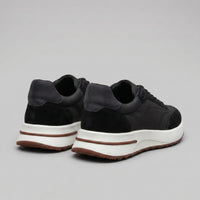 Men's Suede and Woven Panel Trainers with Contrast Detail Angle