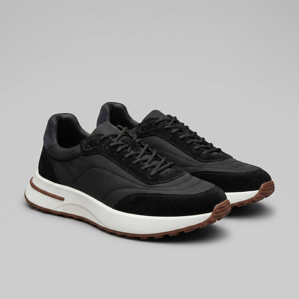 Men's Suede and Woven Panel Trainers with Contrast Detail Close Up