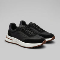 Men's Suede and Woven Panel Trainers with Contrast Detail Close Up