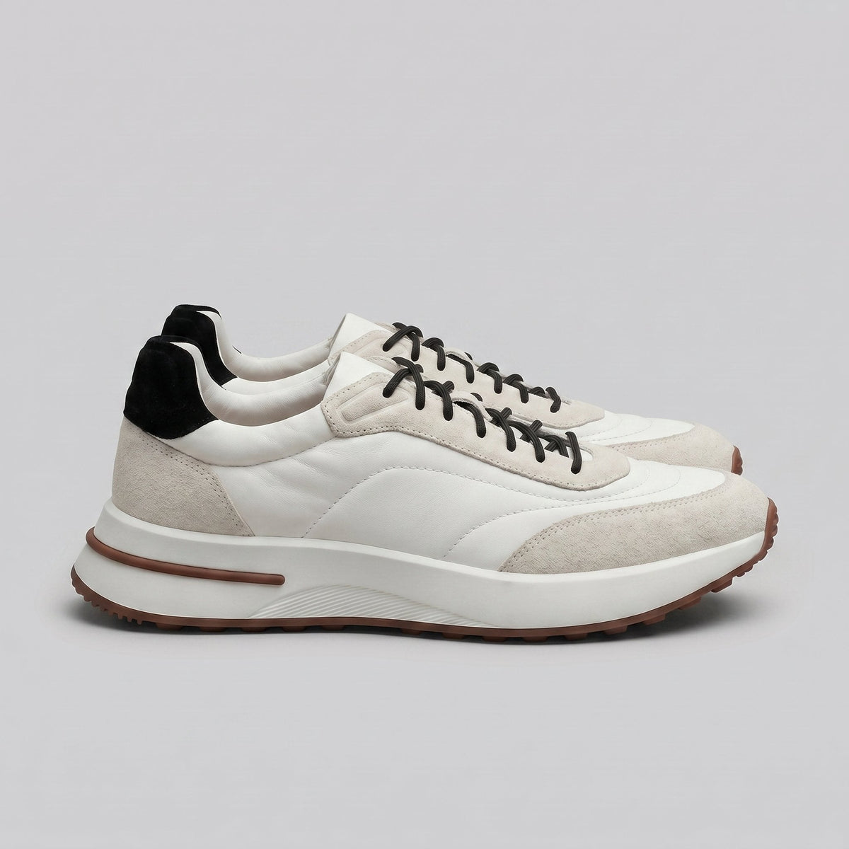 Men's Suede and Woven Panel Trainers with Contrast Detail Front