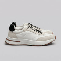 Men's Suede and Woven Panel Trainers with Contrast Detail Front