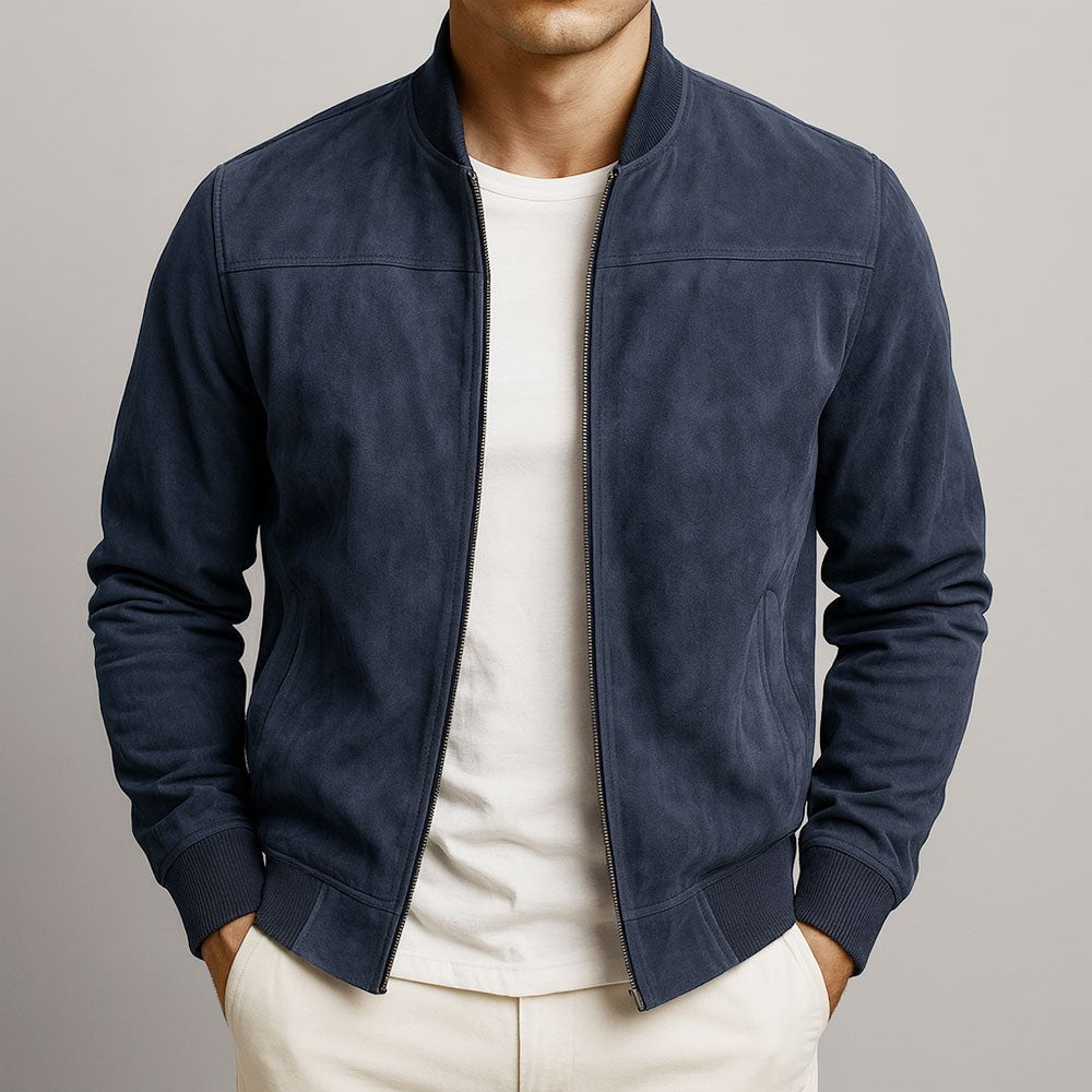 Men's Suede Jacket with Structured Silhouette Back