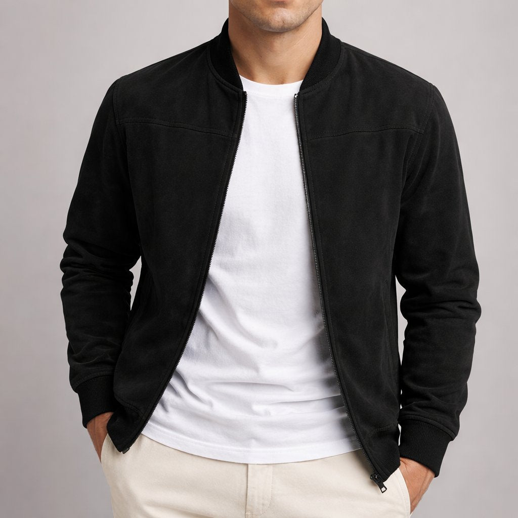 Men's Suede Jacket with Structured Silhouette Close Up