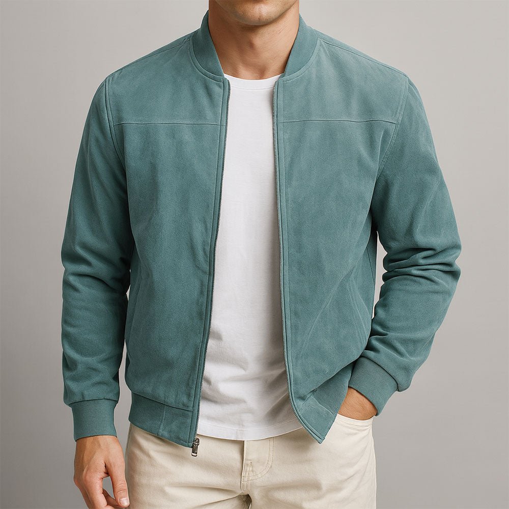 Men's Suede Jacket with Structured Silhouette Detail