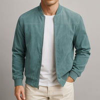 Men's Suede Jacket with Structured Silhouette Detail