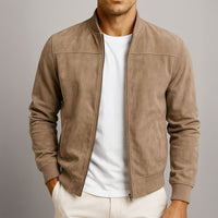 Men's Suede Jacket with Structured Silhouette Front