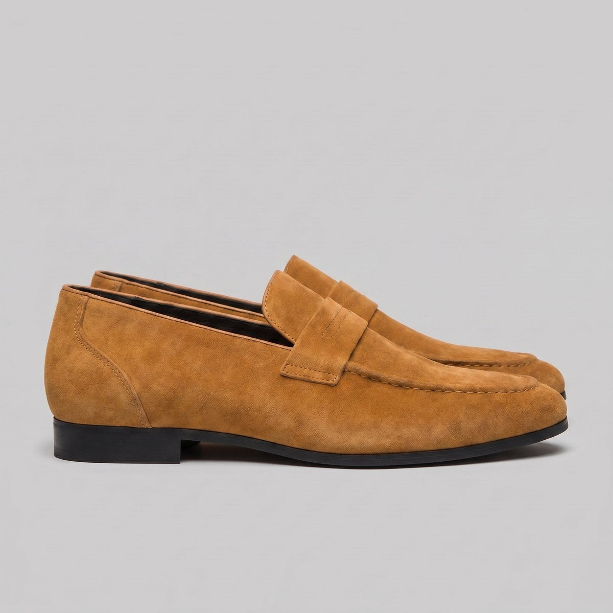 Men's Suede Penny Loafers with Moccasin Seam Detail Angle