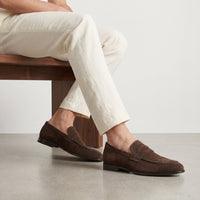 Men's Suede Penny Loafers with Moccasin Seam Detail Detail