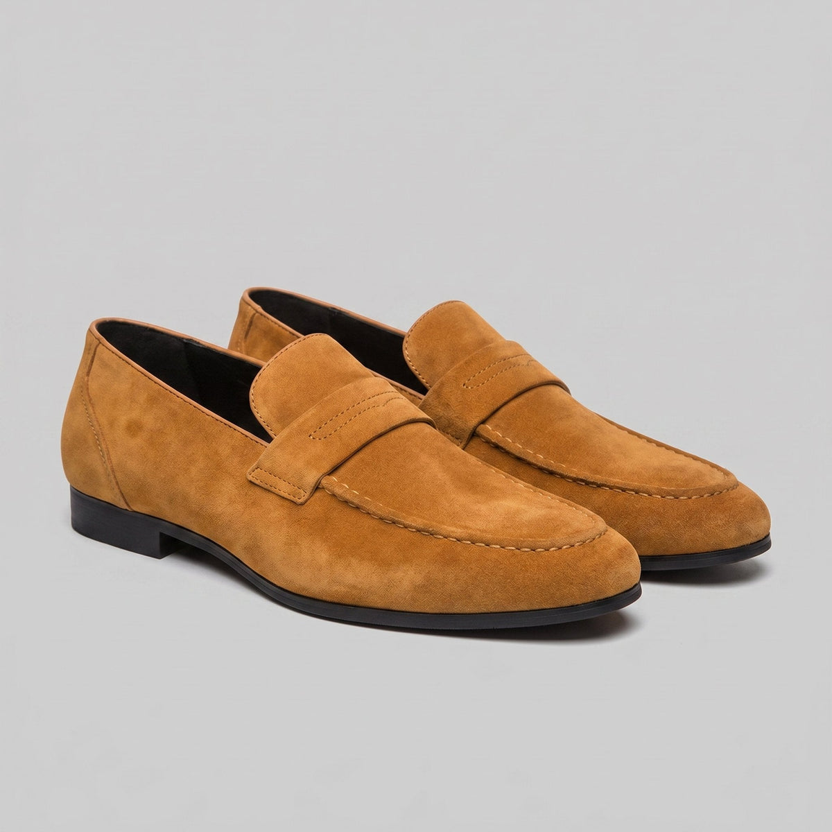 Men's Suede Penny Loafers with Moccasin Seam Detail Lifestyle