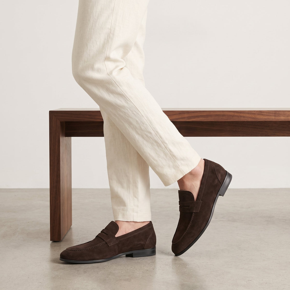Men's Suede Penny Loafers with Moccasin Seam Detail View 21
