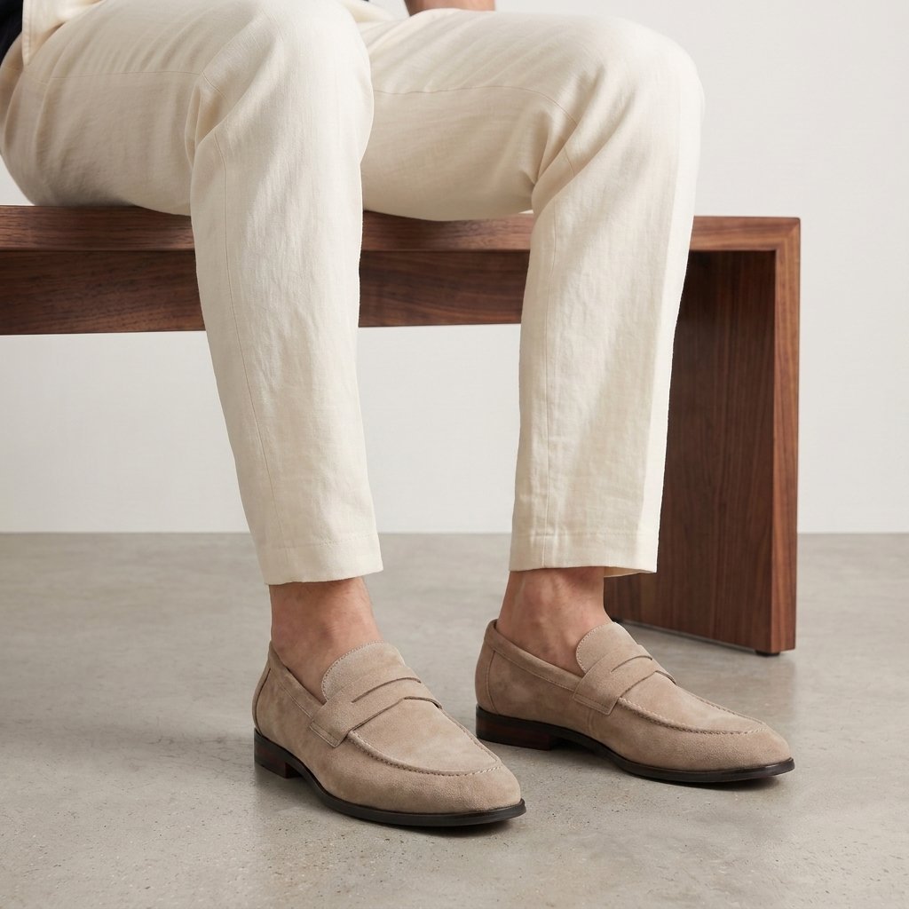 Men's Suede Penny Loafers with Moccasin Seam Detail View 27