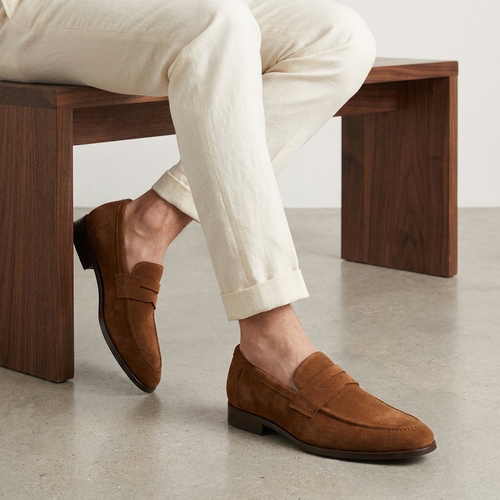 Men's Suede Penny Loafers with Moccasin Seam Detail View 34
