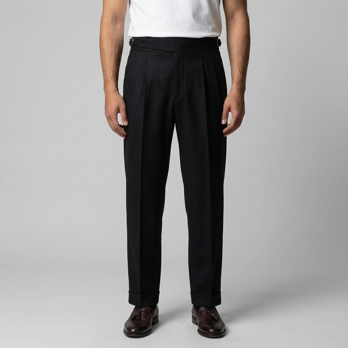Men's Tailored Fit Pleated Trousers with Straight Leg View 11
