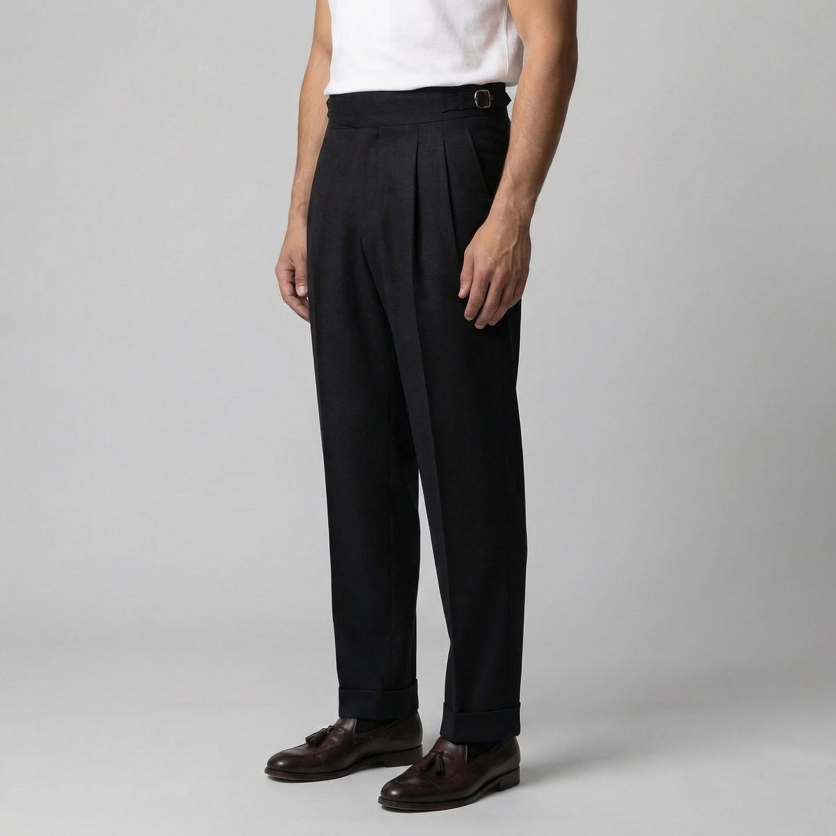 Men's Tailored Fit Pleated Trousers with Straight Leg View 12
