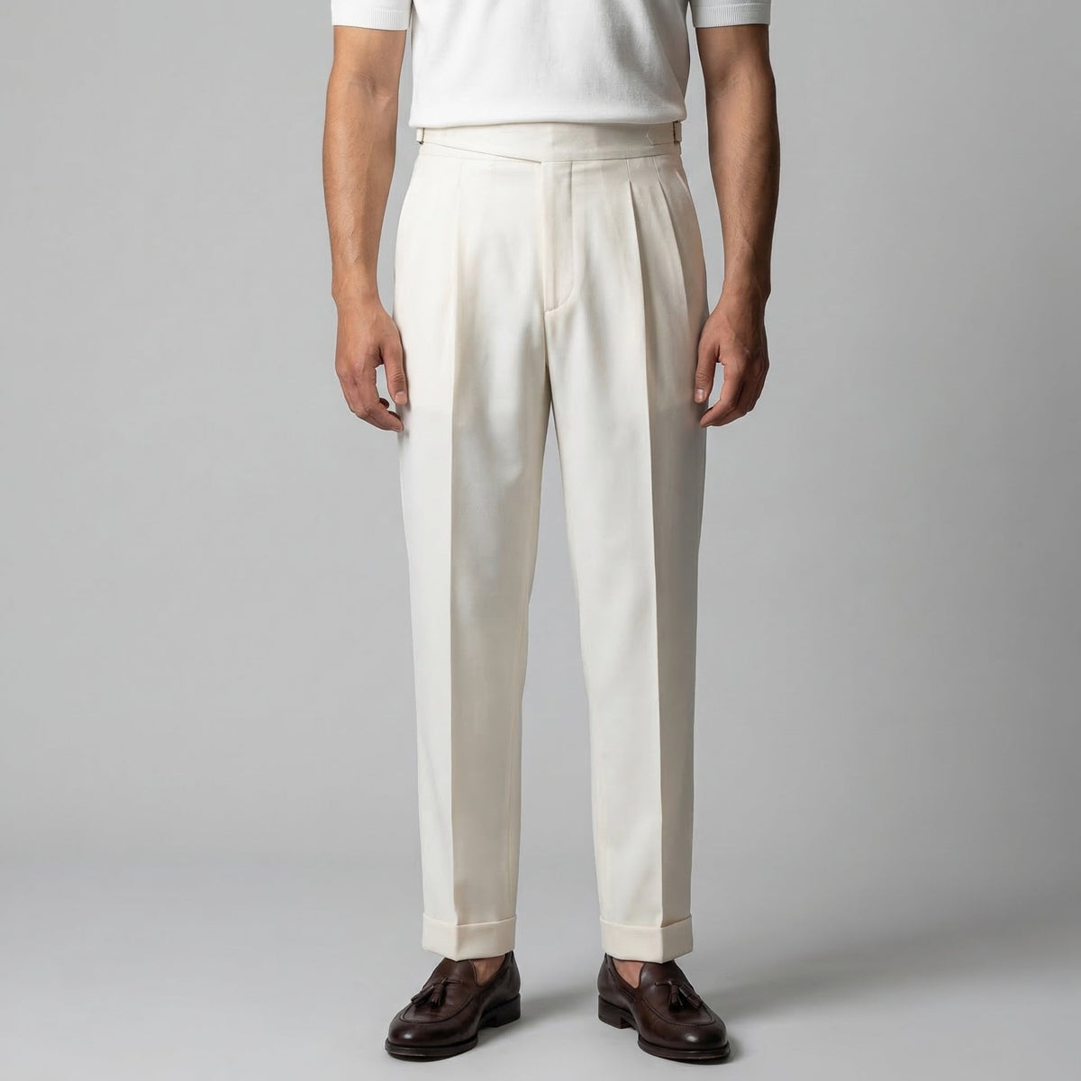 Men's Tailored Fit Pleated Trousers with Straight Leg View 16