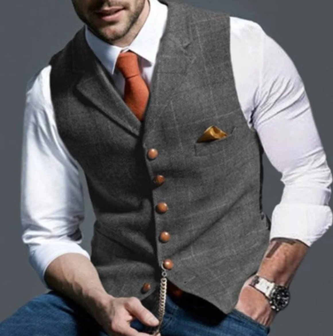 Men's Vintage Classic Vest with Adjustable Back Strap Back
