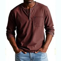 Men's Vintage Henley Shirt with Washed Finish Back