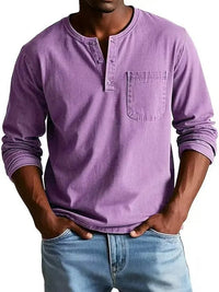 Men's Vintage Henley Shirt with Washed Finish Close Up