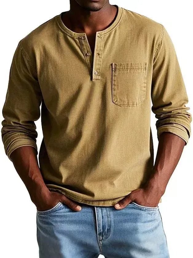 Men's Vintage Henley Shirt with Washed Finish Full