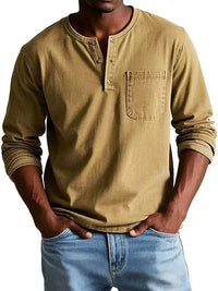 Men's Vintage Henley Shirt with Washed Finish Full