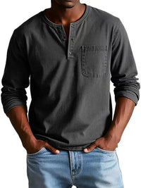 Men's Vintage Henley Shirt with Washed Finish Side