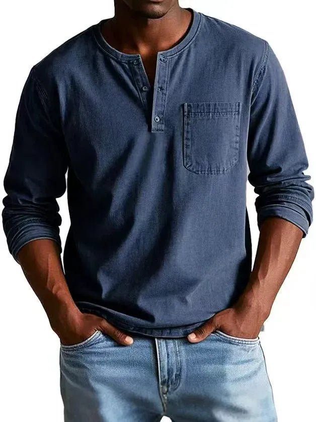 Men's Vintage Henley Shirt with Washed Finish View 11