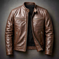 Men's Vintage Leather Jacket with Racer Collar Hero
