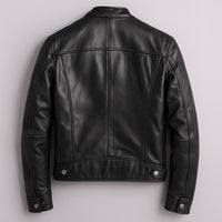 Men's Vintage Leather Jacket with Racer Collar Side